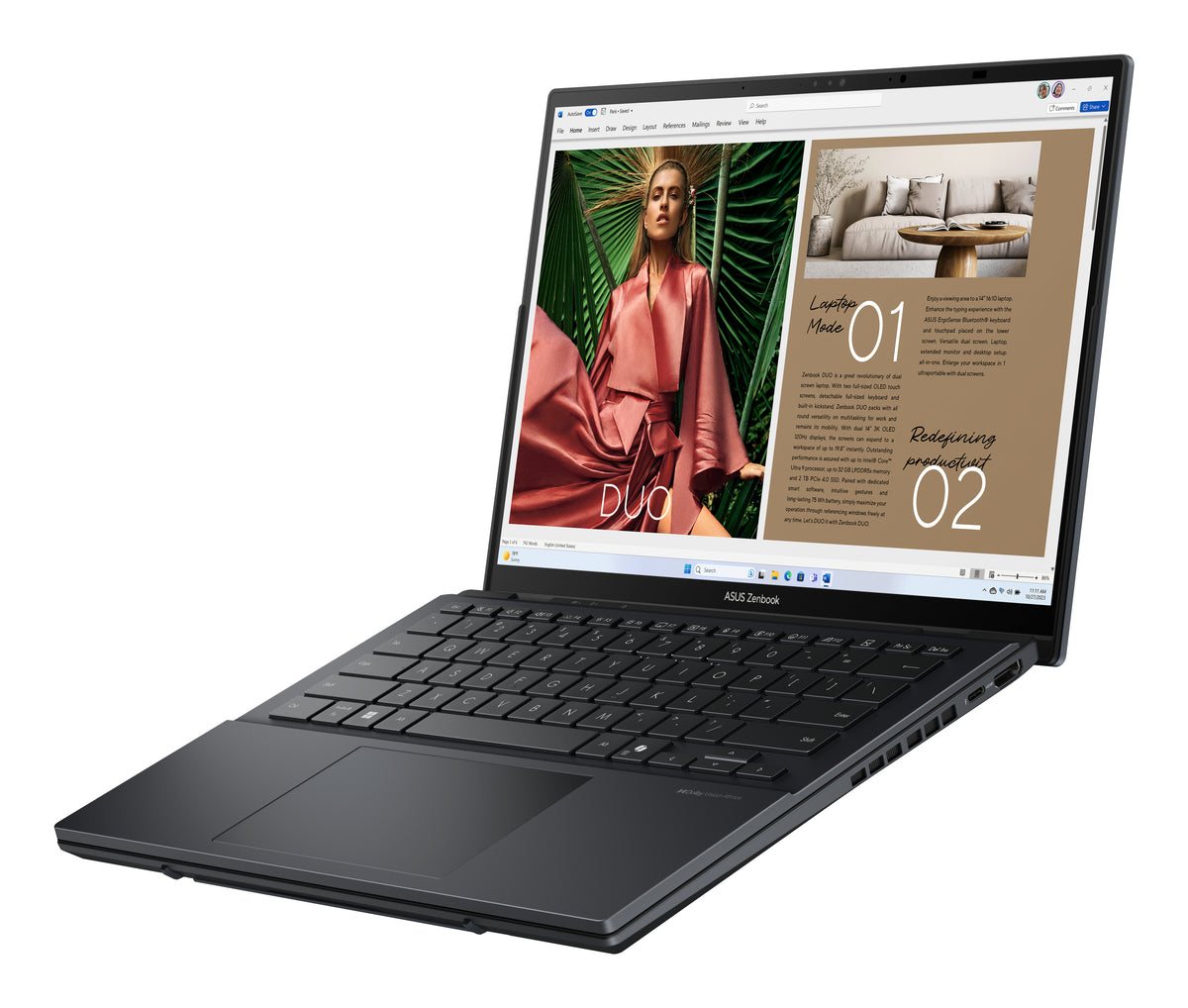 ASUS Zenbook Duo UX8406CA-QL194W Intel Core Ultra 9 285H Hybrid (2-in-1) 35,6 cm (14") Touchscreen WUXGA 32 GB LPDDR5x-SDRAM 1 TB SSD Wi-Fi 7 (802.11be) Windows 11 Home Grau QWERTZ Deutsch