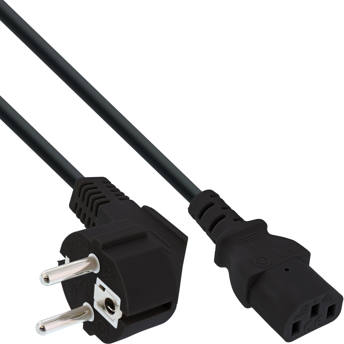 InLine Netzkabel, Schutzkontakt gewinkelt auf Kaltgerätestecker C13, 3m