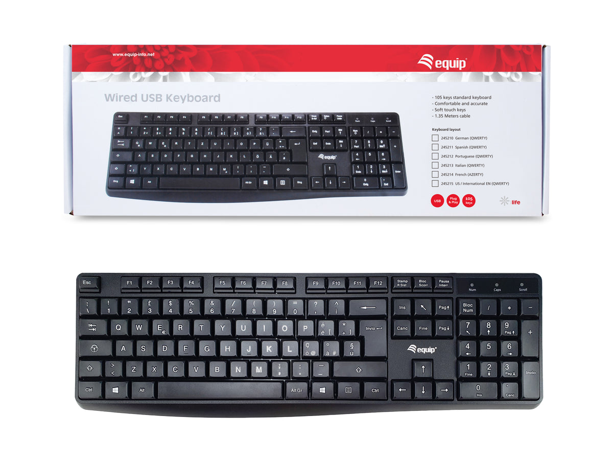 Equip 245213 Tastatur Büro USB QWERTY Italienisch Schwarz