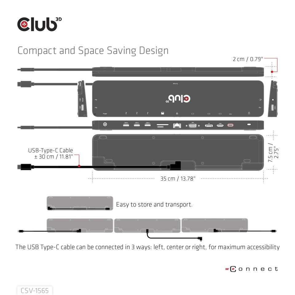 CLUB3D Dockingstation USB Gen1 Typ-C Dreifach-Display DP1.4 Alt-Modus Smart PD3.0 mit 100-Watt-Netzteil