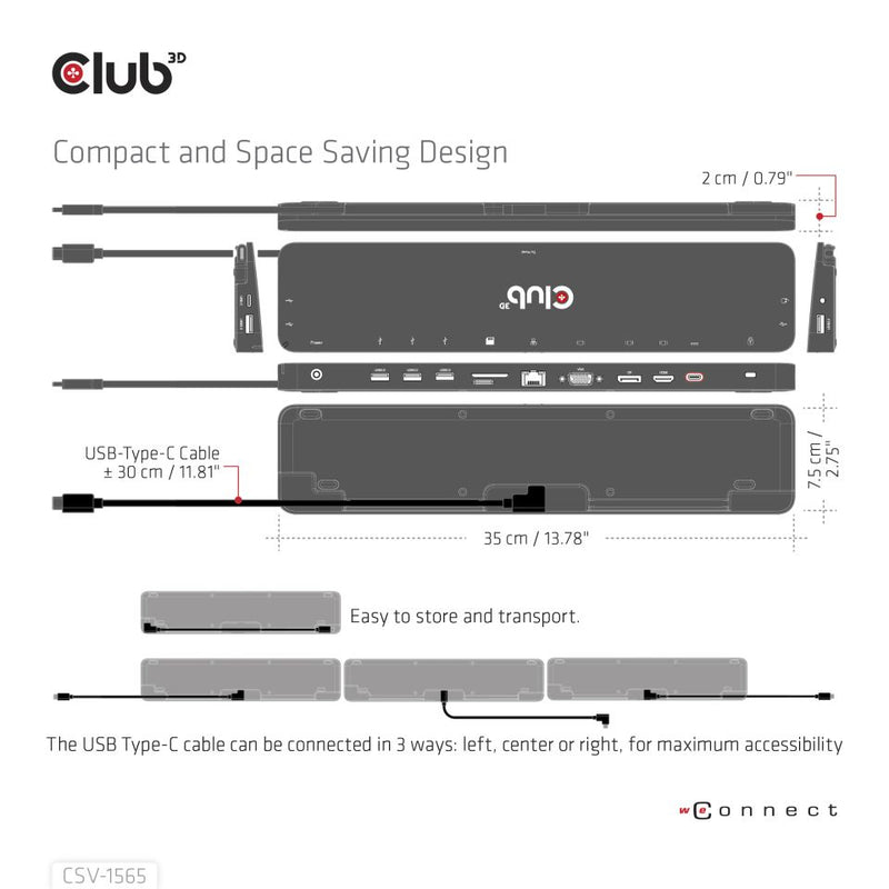 CLUB3D Dockingstation USB Gen1 Typ-C Dreifach-Display DP1.4 Alt-Modus Smart PD3.0 mit 100-Watt-Netzteil