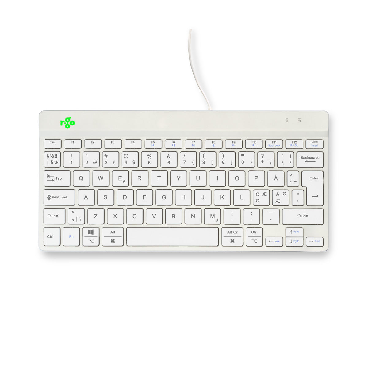 R-Go Tools Ergonomische Tastatur R-Go Compact Break, kompakte Tastatur mit Pausensoftware, QWERTY (NORDIC), Kabelgebunden, Weiß