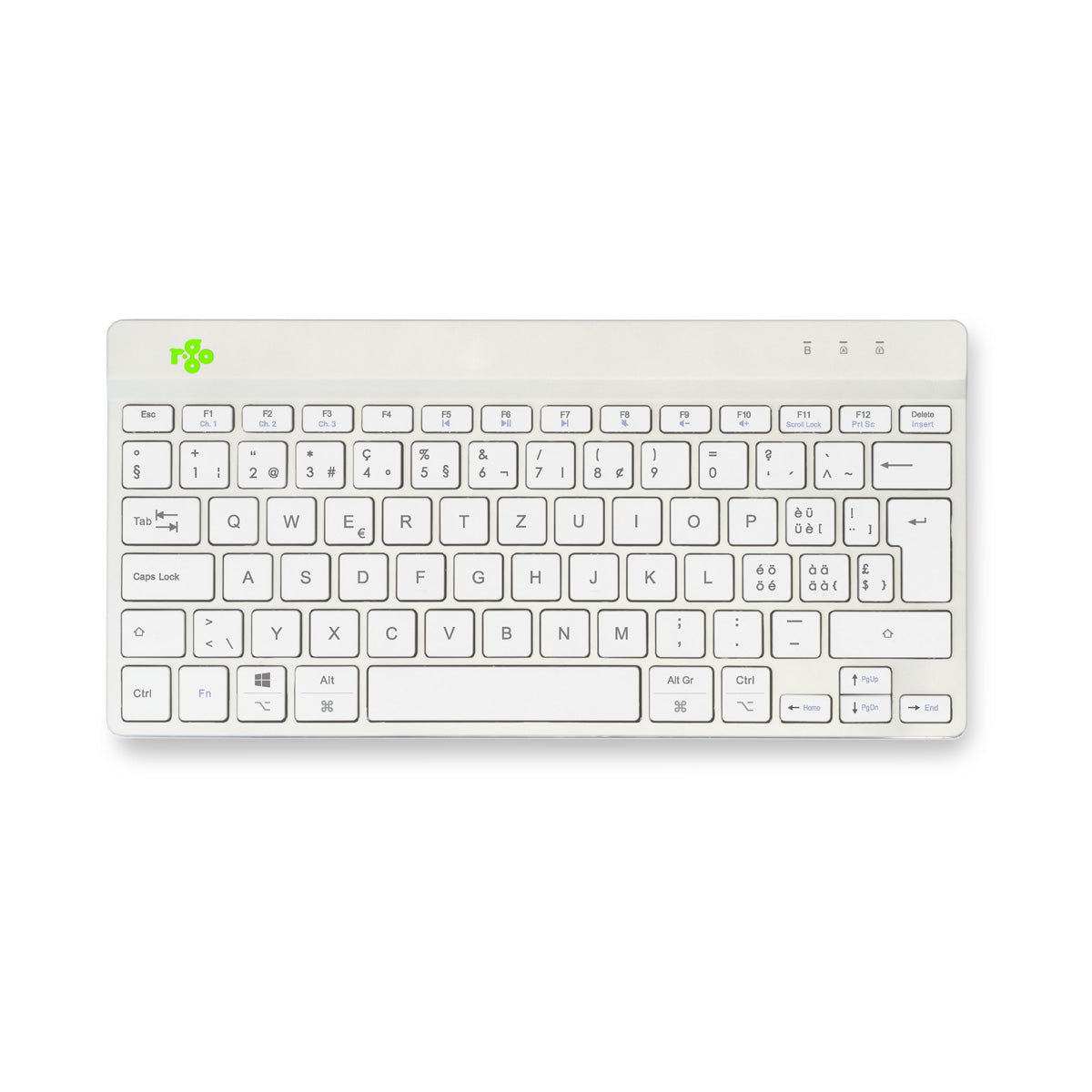R-Go Tools Ergonomische Tastatur R-Go Compact Break, kompakte Tastatur mit Pausensoftware, QWERTZ (CH), Bluetooth, Weiß