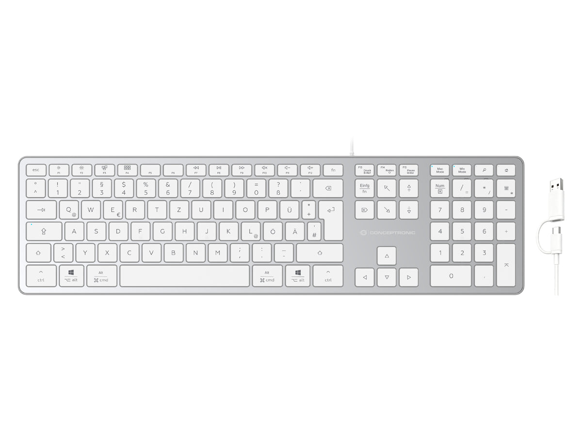 Conceptronic KAYNE02WDE USB Slim-Tastatur, QWERTZ Deutsch, kompatibel mit Windows und macOS