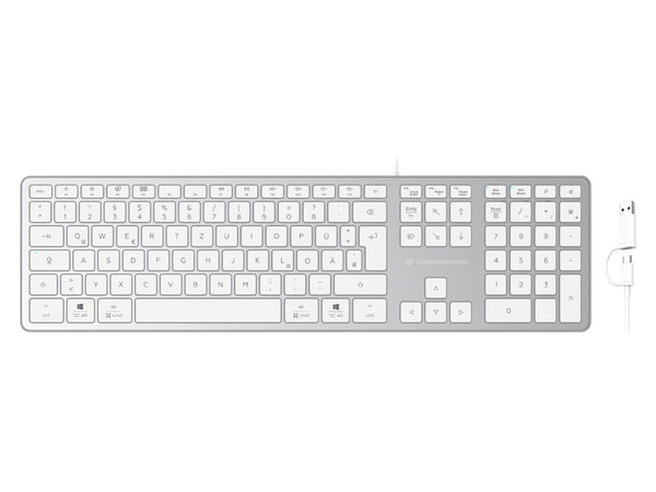 Tastiera slim USB Conceptronic KAYNE02WDE, QWERTZ tedesco, compatibile con Windows e macOS