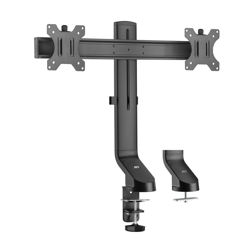 Supporto da tavolo per monitor ACT con barra trasversale, 2 schermi fino a 27", con vite a testa zigrinata