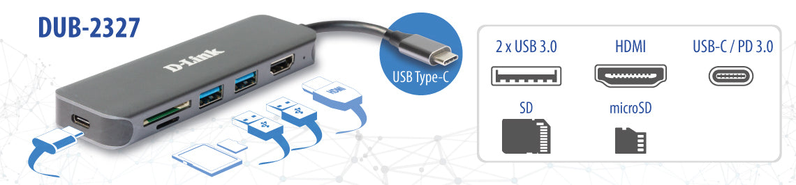 D-Link DUB-2327 laptop-dockingstation & portreplikator Kabelgebunden USB Typ-C Grau