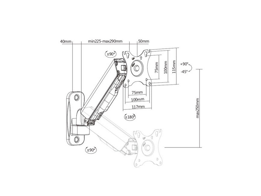 Equip 17"-32" Monitor-Wandhalterung, Armlänge: 334 mm