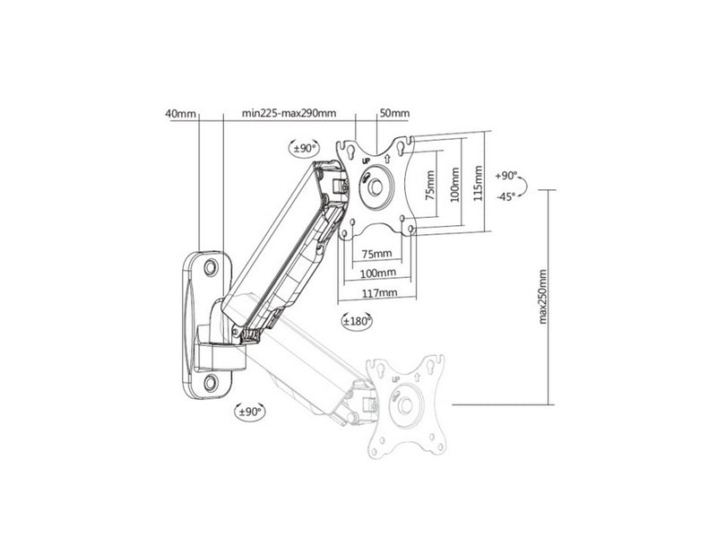 Equip 17"-32" Monitor-Wandhalterung, Armlänge: 334 mm