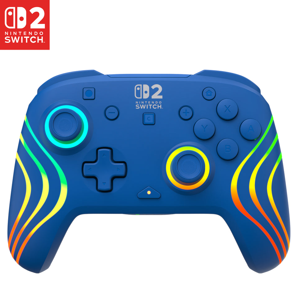 Manette de jeu RGB sans fil Turtle Beach Afterglow Wave bleue, sous licence officielle pour Nintendo Switch 2