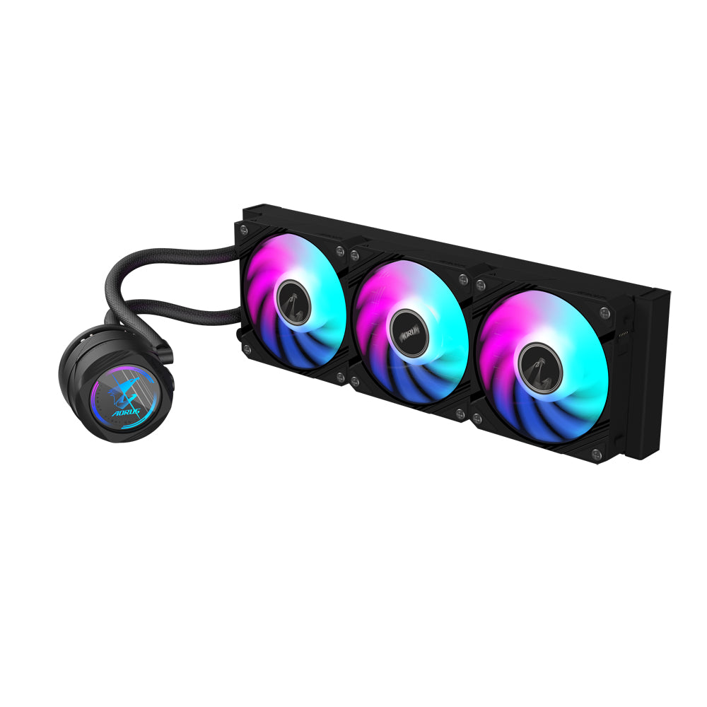 GIGABYTE AORUS WATERFORCE II 360 AIO Flüssigkeits-CPU-Kühler - 3x120mm ARGB-Lüfter, Schiebe-in-Verriegelungsmechanismus, DAISY-CHAIN, kompatibel mit Intel LGA 1851 und AMD AM5
