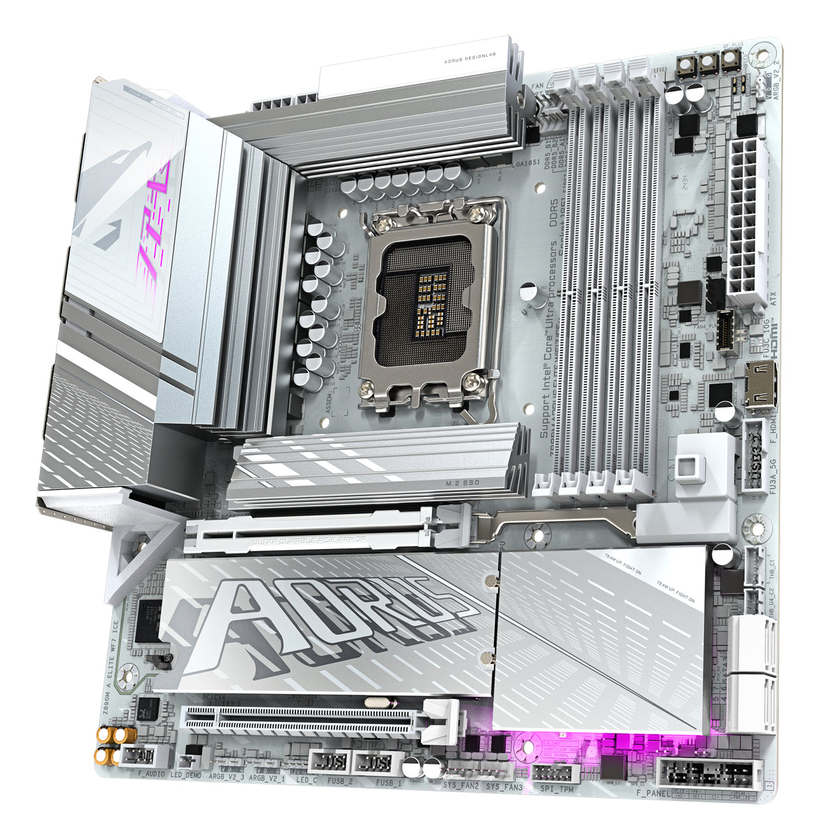 GIGABYTE Z890M AORUS ELITE WIFI7 ICE Mainboard - Unterstützt Intel Core Ultra (Serie 2) CPUs, 12+1+2 Phasen VRM, bis zu 8800MHz DDR5 (OC), 1xPCIe 5.0 + 2xPCIe 4.0, Wi-Fi 7, 2.5GbE LAN, USB 4