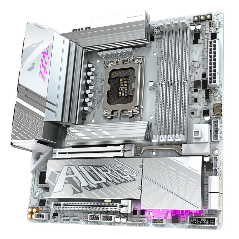 GIGABYTE Z890M AORUS ELITE WIFI7 ICE Mainboard - Unterstützt Intel Core Ultra (Serie 2) CPUs, 12+1+2 Phasen VRM, bis zu 8800MHz DDR5 (OC), 1xPCIe 5.0 + 2xPCIe 4.0, Wi-Fi 7, 2.5GbE LAN, USB 4