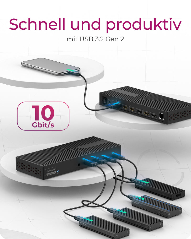 ICY BOX IB-DK2246AC, DisplayLink Notebook DockingStation, DisplayLink® und DP Alt Mode, 2x DisplayPort™ oder 2x HDMI® plus 1x HDMI® Schnittstelle bis zu 4096