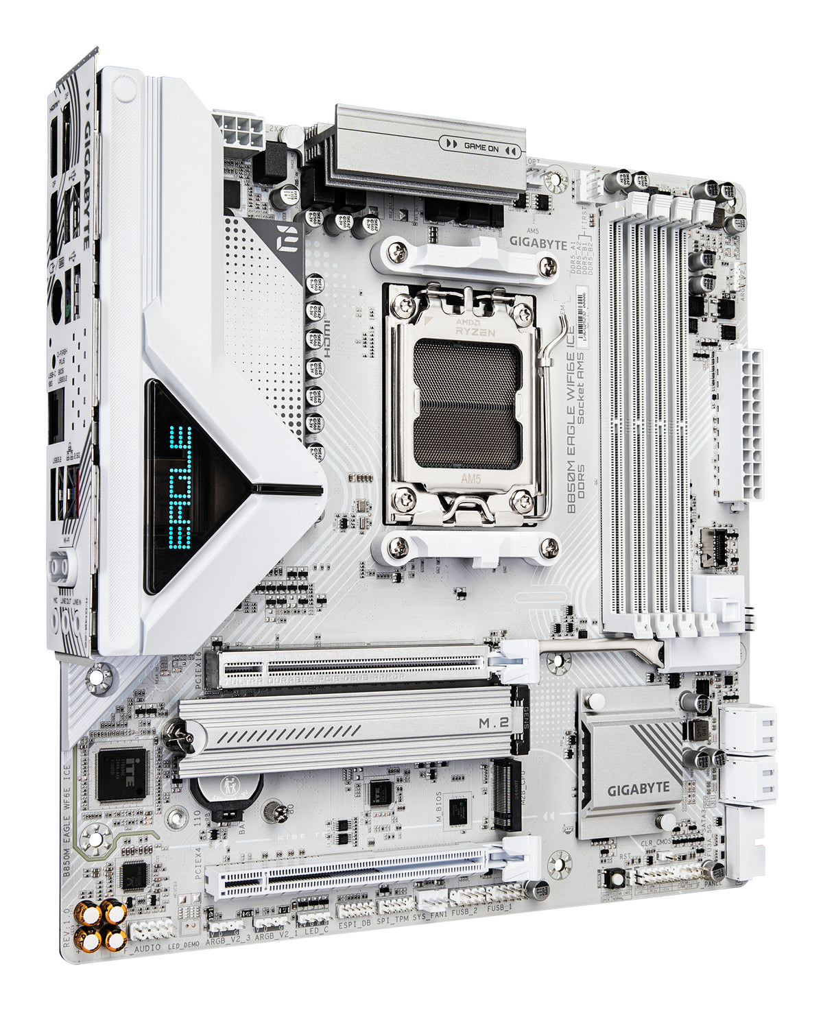 GIGABYTE B850M EAGLE WIFI6E ICE Mainboard – Unterstützt AMD Ryzen 9000 Serie CPUs, digitales 8+2+2 Phasen VRM, bis zu 8200 MHz DDR5 (OC), 1 x PCIe 5.0 + 1 x PCIe 4.0 M.2, Wi-Fi 6E, 2.5 GbE LAN, USB 3.2 Gen 2