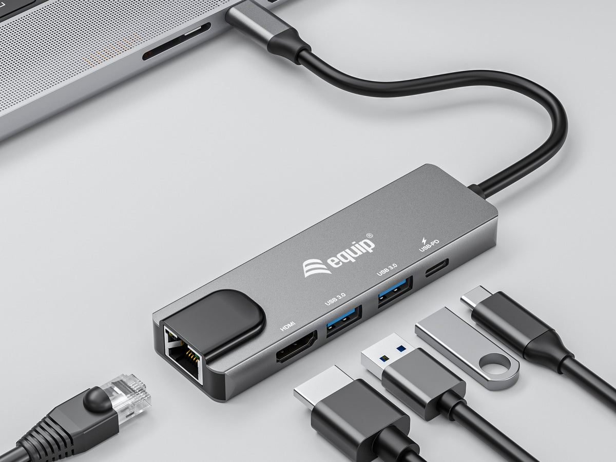 Equip USB-C 5-in-1-Multifunktionsadapter, HDMI, Gigabit LAN, USB 3.2 GEN1, 100W USB PD