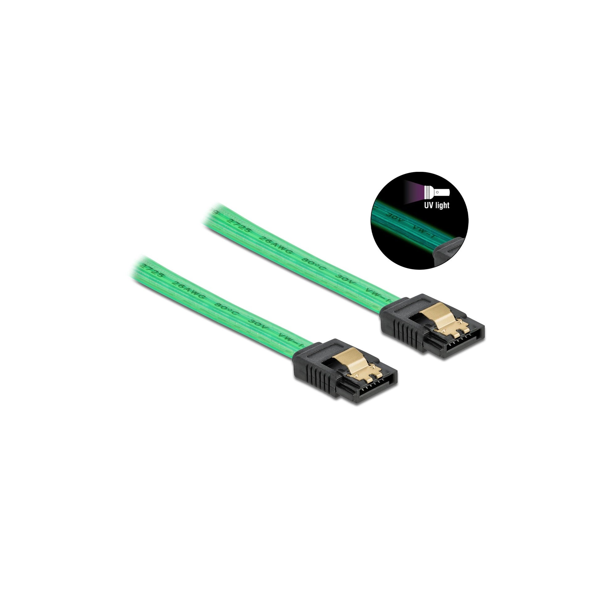 Delock SATA Kabel: 50cm Leuchteffekt grün