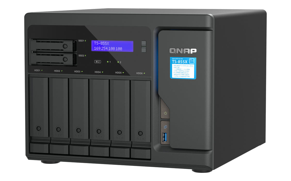 QNAP TS-855X SAN Tower Intel Atom® C5125 8 GB DDR4 0 TB QNAP QTS Schwarz