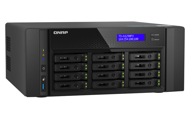 QNAP TS-h1290FX NAS Tower EPYC 7232P 64 GB DDR4 0 TB QuTS hero Schwarz
