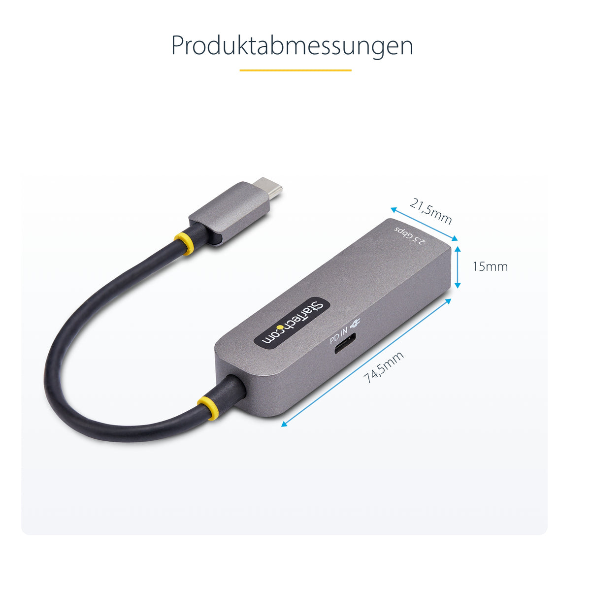 StarTech.com 2,5GbE USB C Ethernet Adapter, 100W PD Pass-Through, USB-C auf Lan-RJ45 Netzwerkadapter, USB-C 3.0 NIC, Thunderbolt Kompatibel, Windows & Mac