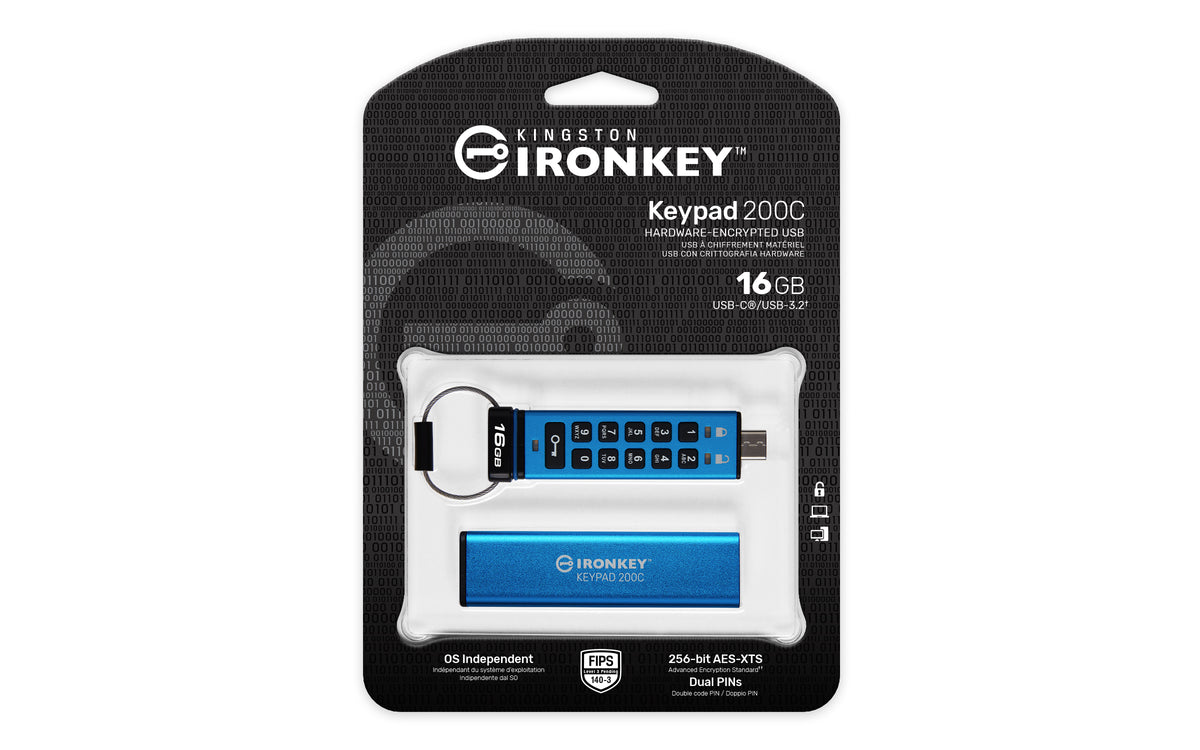 Kingston Technology IronKey 16GB USB-C Keypad 200C, FIPS 140-3 Lvl 3 AES256