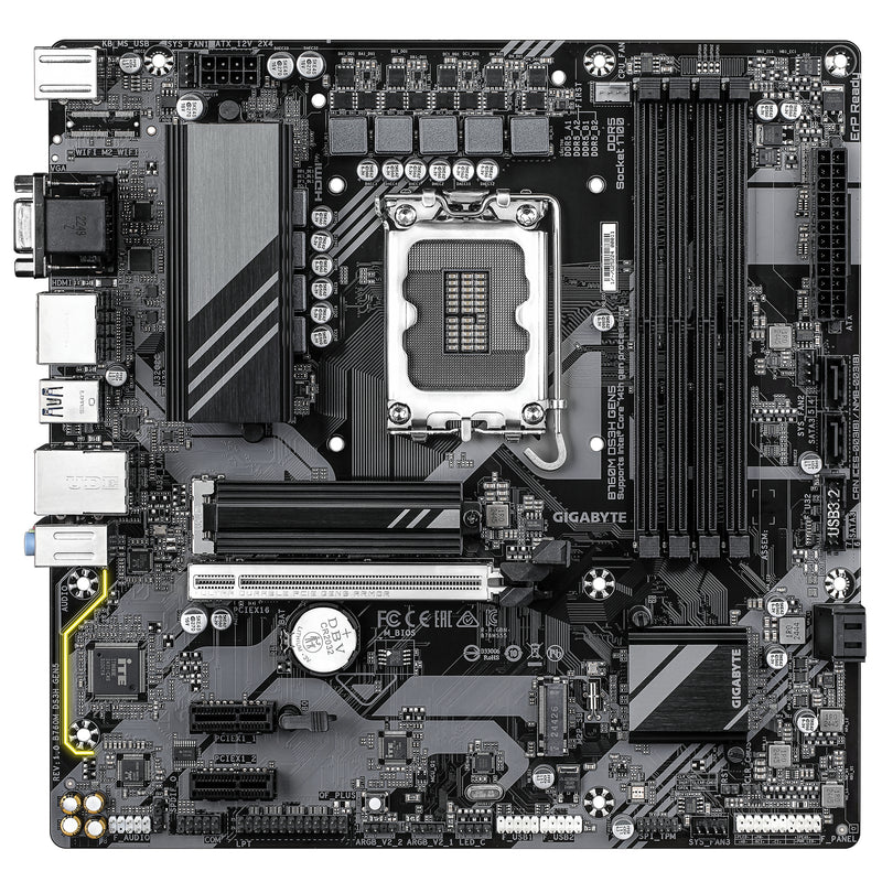 GIGABYTE B760M DS3H GEN5 Mainboard – Unterstützt Intel Core Prozessoren der 14. Generation, digitales VRM mit 6+2+1 Phasen, bis zu 5600 MHz DDR5, 2 x PCIe 4.0 M.2, 2.5GbE LAN, USB 3.2 Gen2