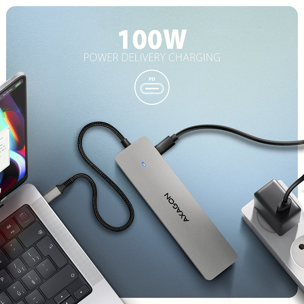Axagon HMC-7HX2 USB 5Gbps hub, 2x USB-A, USB-C, 2x HDMI 4k/60Hz, RJ-45, PD 100W