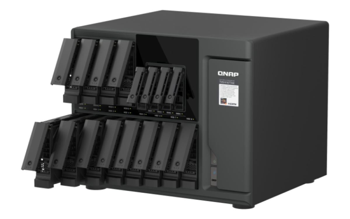 QNAP TVS-H1677AX-R5-16G NAS & Speicherserver Tower AMD Ryzen™ 5 16 GB DDR5 0 TB QuTS hero Schwarz