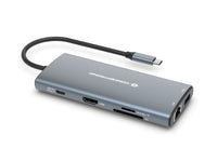 Conceptronic DONN06G 10-in-1 USB 3.2 Gen 1 Dockingstation, HDMI, 100W USB PD, USB-C 5Gbps x 2, USB-A 5Gbps x 3, SD, TF/MicroSD, GbE
