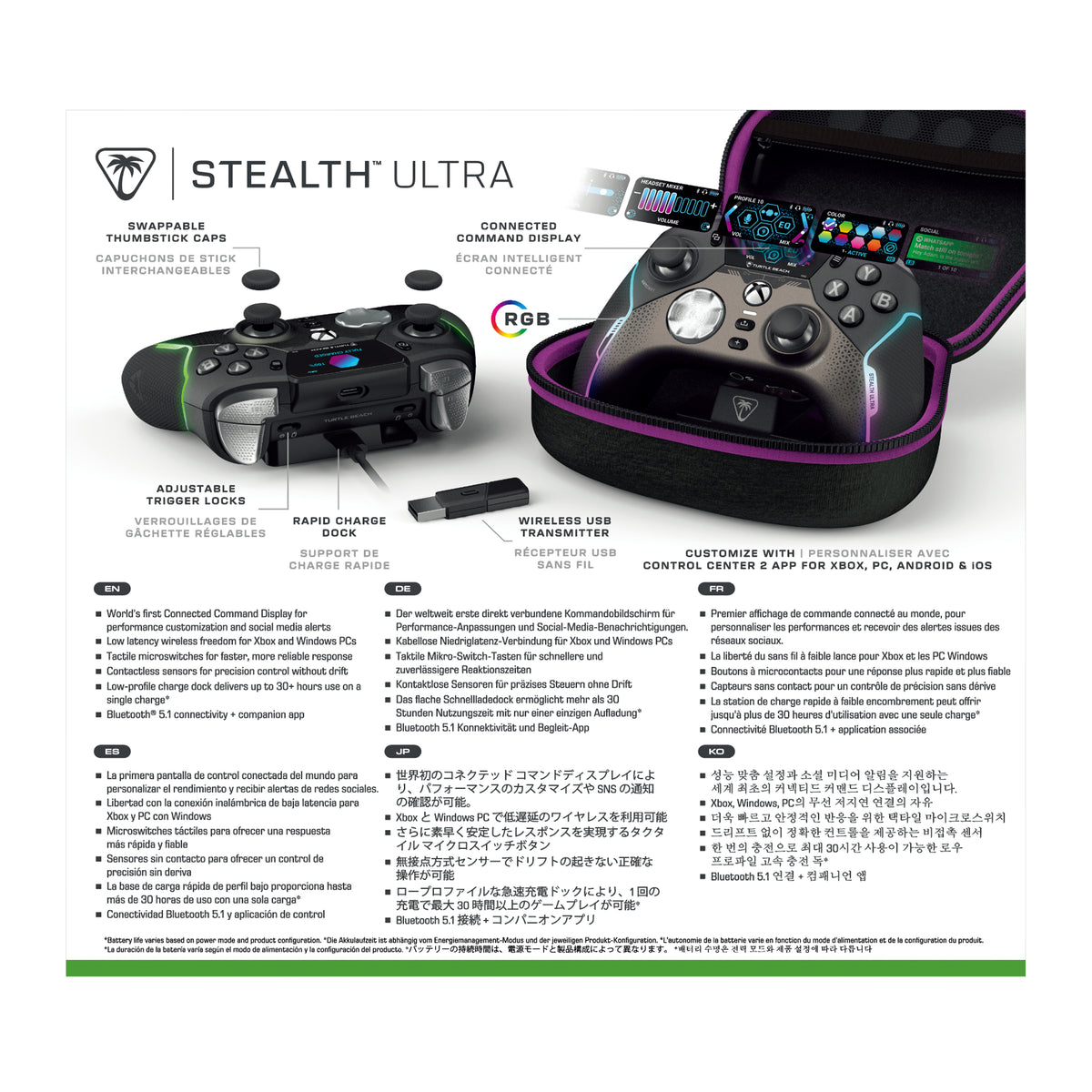Turtle Beach Stealth Ultra Wireless Gaming-Controller mit Schnellladedock, Anpassbare Trigger-Stop und Befehlsanzeige für Xbox Series X,S, Xbox One und PC , Offiziell lizenziert für Xbox