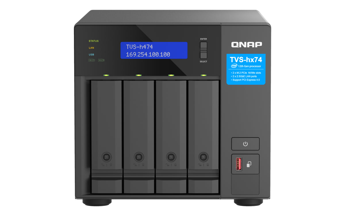 QNAP TVS-H474 NAS Tower Intel® Core™ i3 i3-12100 8 GB DDR4 0 TB QuTS hero Schwarz