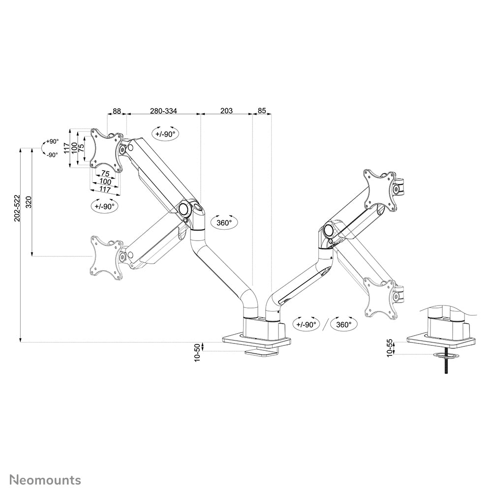 Neomounts DS70S-950BL2 Monitorarm 17-35" - Gasfeder - Topfix - 180°-Stopp