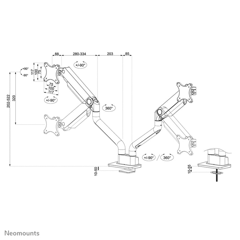 Neomounts DS70S-950BL2 Monitorarm 17-35" - Gasfeder - Topfix - 180°-Stopp