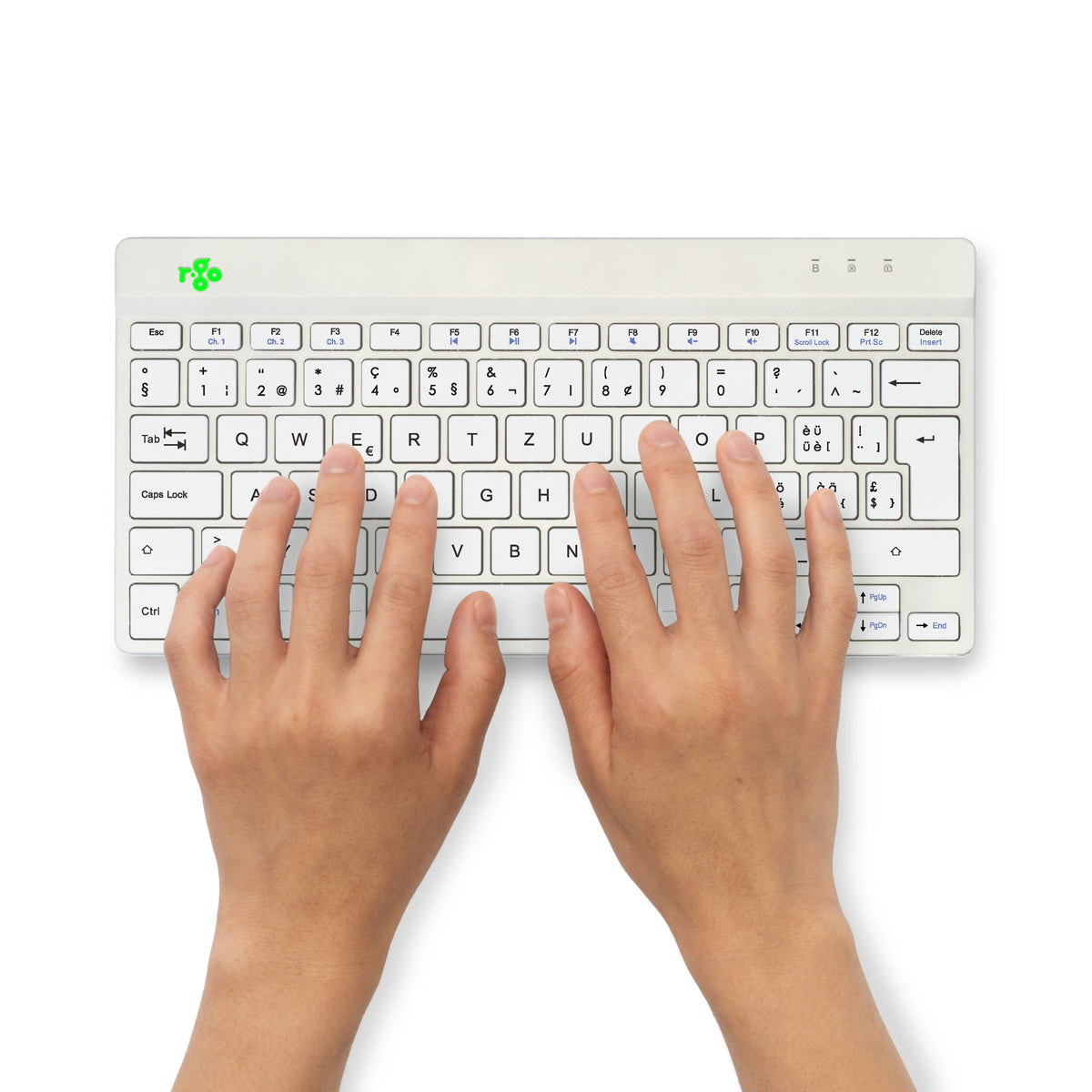 R-Go Tools Ergonomische Tastatur R-Go Compact Break, kompakte Tastatur mit Pausensoftware, QWERTZ (CH), Bluetooth, Weiß