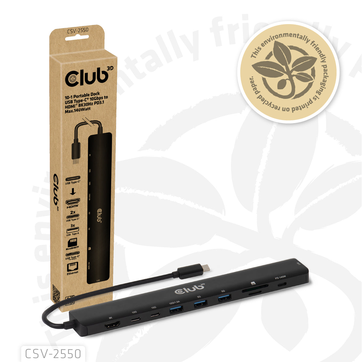 CLUB3D CSV-2550 laptop-dockingstation & portreplikator Kabelgebunden USB Typ-C Schwarz