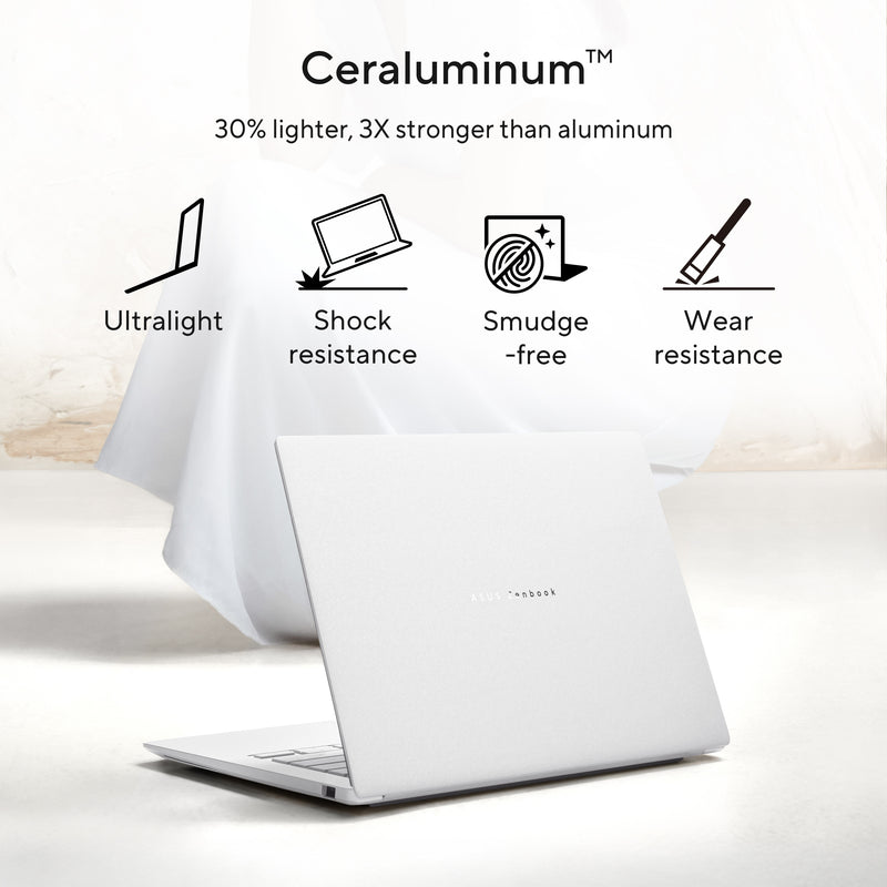 ASUS Zenbook S14 UX5406AA-SU173W Copilot+ PC Intel Core Ultra 9 386H Laptop 35,6 cm (14") Touchscreen 3K 32 GB LPDDR5x-SDRAM 1 TB SSD Wi-Fi 7 (802.11be) Windows 11 Home Spanisch Weiß