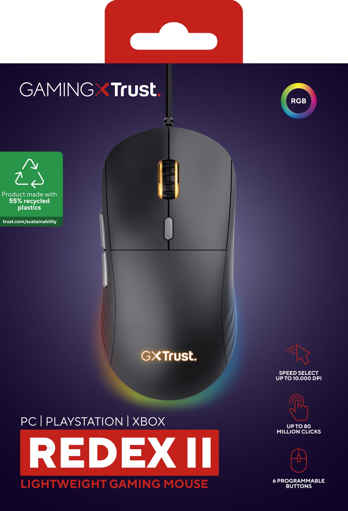 Trust GXT 925 REDEX II Maus Gaming rechts USB Typ-A Laser 10000 DPI