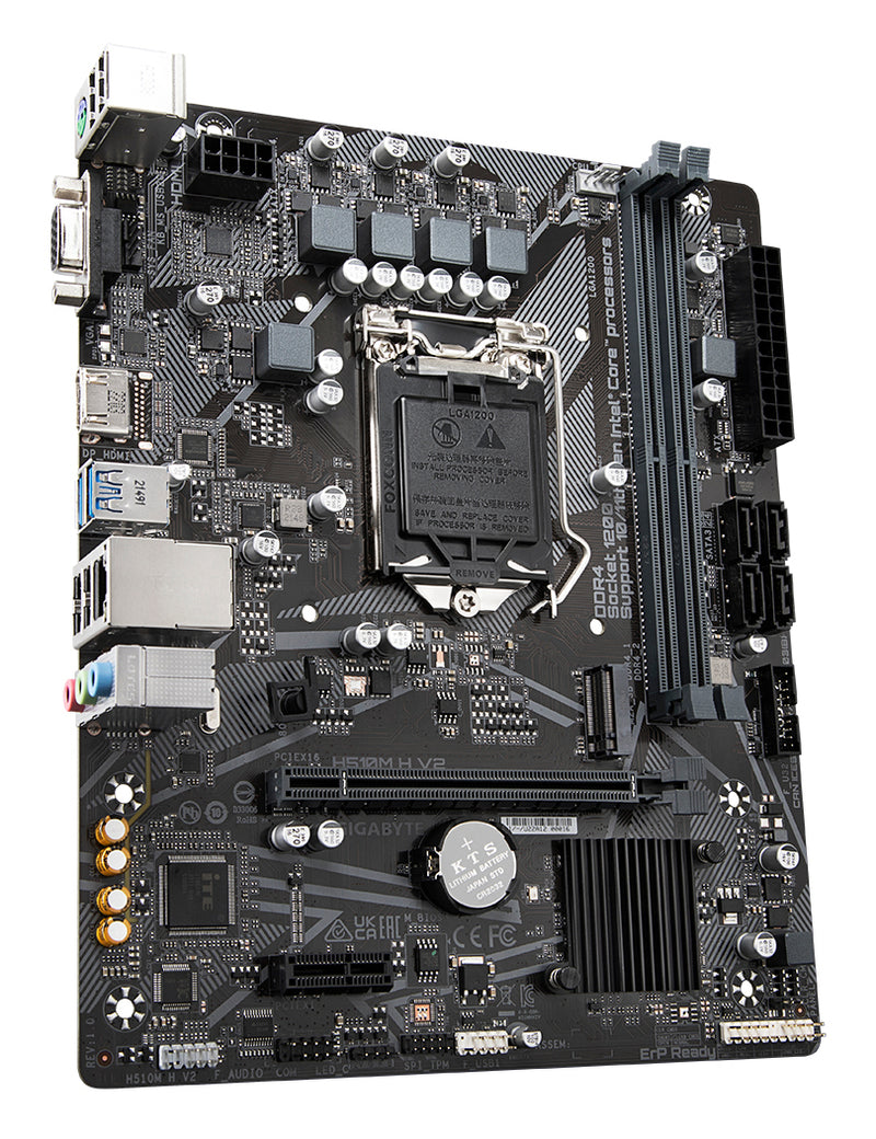 GIGABYTE H510M H V2 Mainboard - Unterstützt Intel Core Prozessoren 11th CPUs, up to 3200MHz DDR4, 1xPCIe 3.0 M.2, GbE LAN, USB 3.2 Gen 1