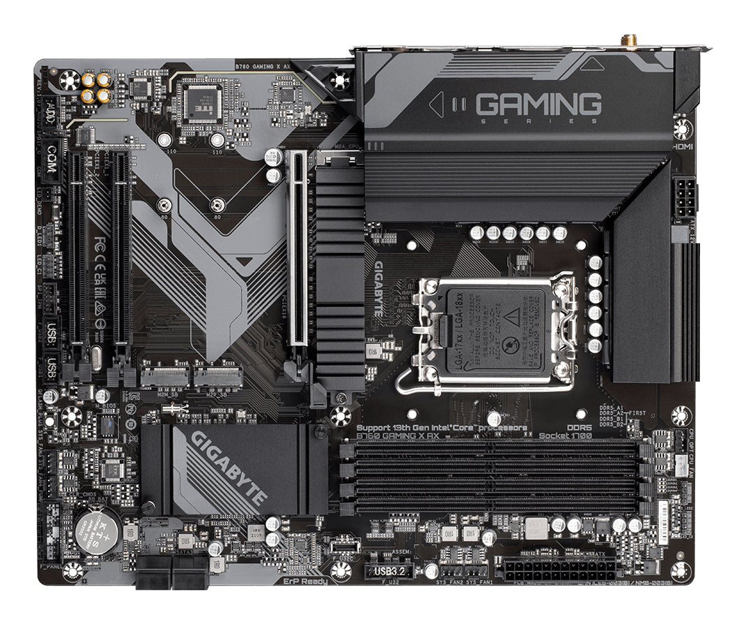 GIGABYTE B760 GAMING X AX Mainboard - Unterstützt Intel Core Prozessoren der 14. Generation, 8+1+1 Phasen digitales VRM, bis zu 7600MHz DDR5 (OC), 3x PCIe 4.0 M.2, Wi-Fi 6E, 2.5GbE LAN, USB 3.2 Gen 2