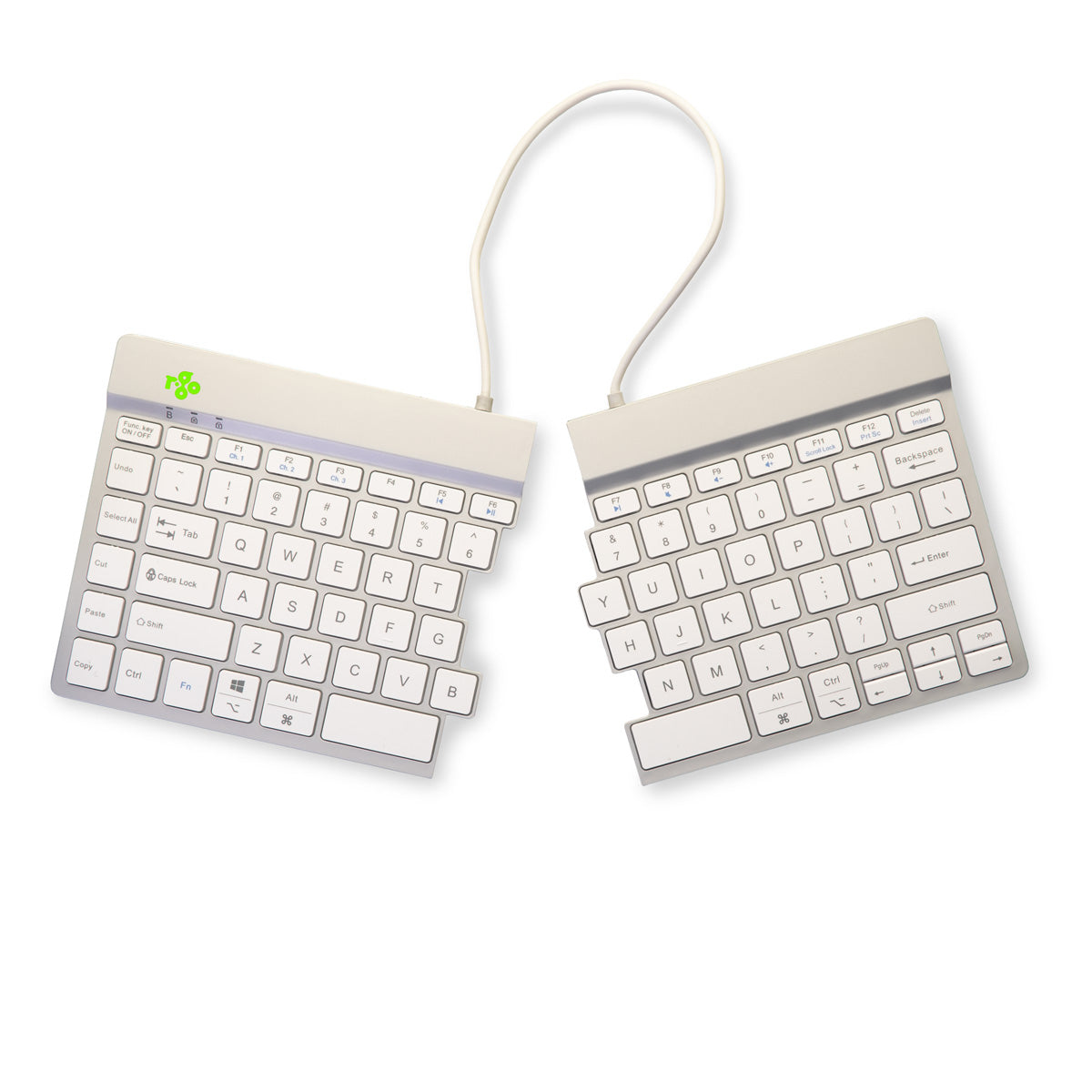 R-Go Tools Ergonomische Tastatur R-Go Split Break mit Pausensoftware, ergonomische geteilte Tastatur, QWERTY (US), kabellos, weiß
