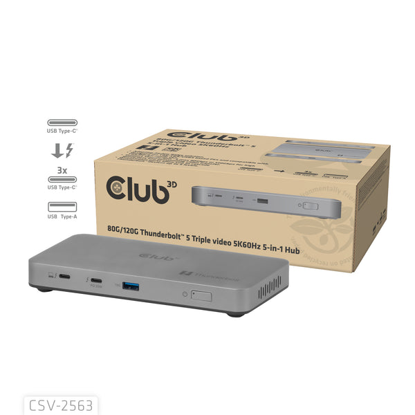 CLUB3D CSV-2563 5-1 Thunderbolt™ 5 Hub Triple video 5K60Hz Thunderbolt™ Share Certified 180W