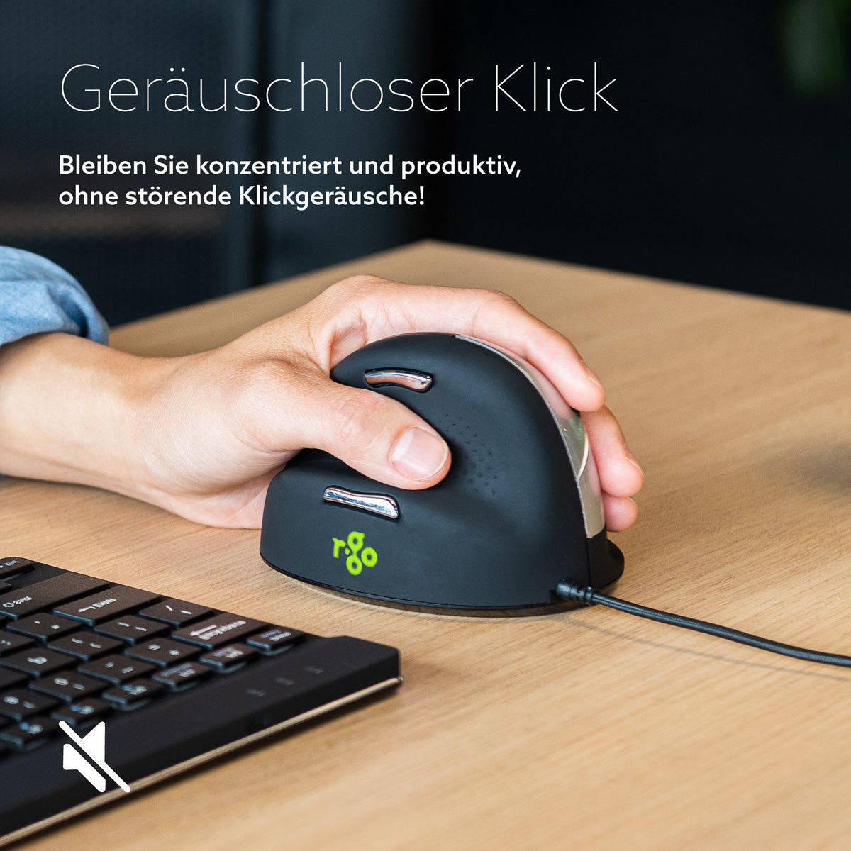 R-Go Tools Ergonomische Maus R-Go HE Break mit Pausensoftware, groß (Handlänge ≥ 185mm), für Linkshänder, verkabelt, schwarz