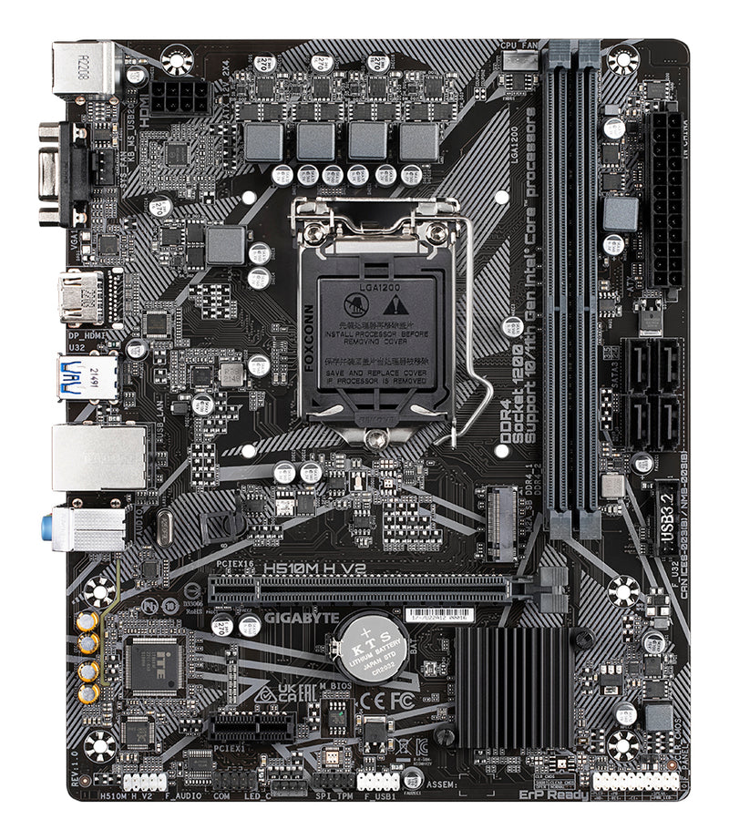 GIGABYTE H510M H V2 Mainboard - Unterstützt Intel Core Prozessoren 11th CPUs, up to 3200MHz DDR4, 1xPCIe 3.0 M.2, GbE LAN, USB 3.2 Gen 1