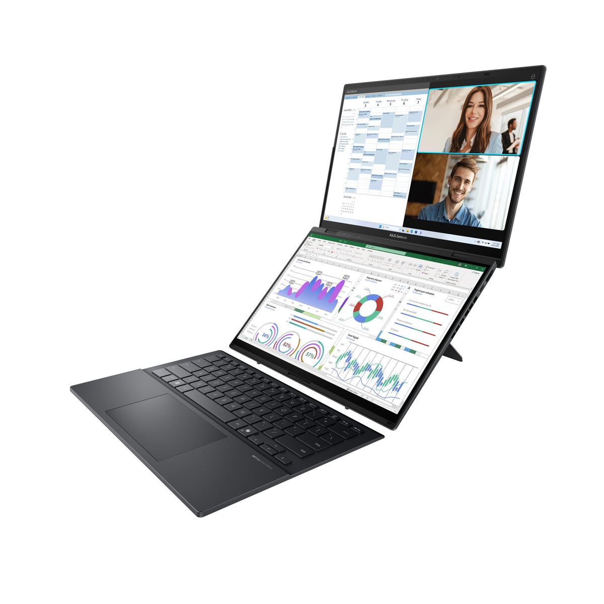 ASUS Zenbook Duo UX8406CA-ISCQL302X Intel Core Ultra 9 285H Hybrid (2-in-1) 35,6 cm (14") Touchscreen WUXGA 32 GB LPDDR5x-SDRAM 1 TB SSD Wi-Fi 7 (802.11be) Windows 11 Pro Grau