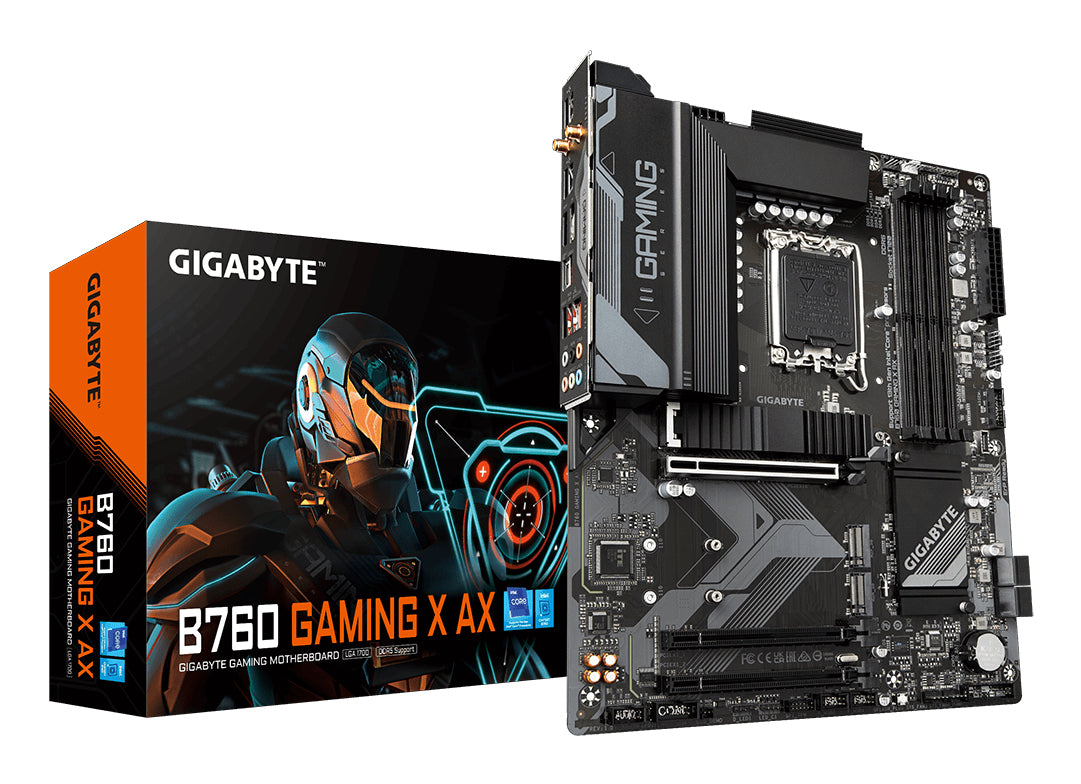 GIGABYTE B760 GAMING X AX Mainboard - Unterstützt Intel Core Prozessoren der 14. Generation, 8+1+1 Phasen digitales VRM, bis zu 7600MHz DDR5 (OC), 3x PCIe 4.0 M.2, Wi-Fi 6E, 2.5GbE LAN, USB 3.2 Gen 2