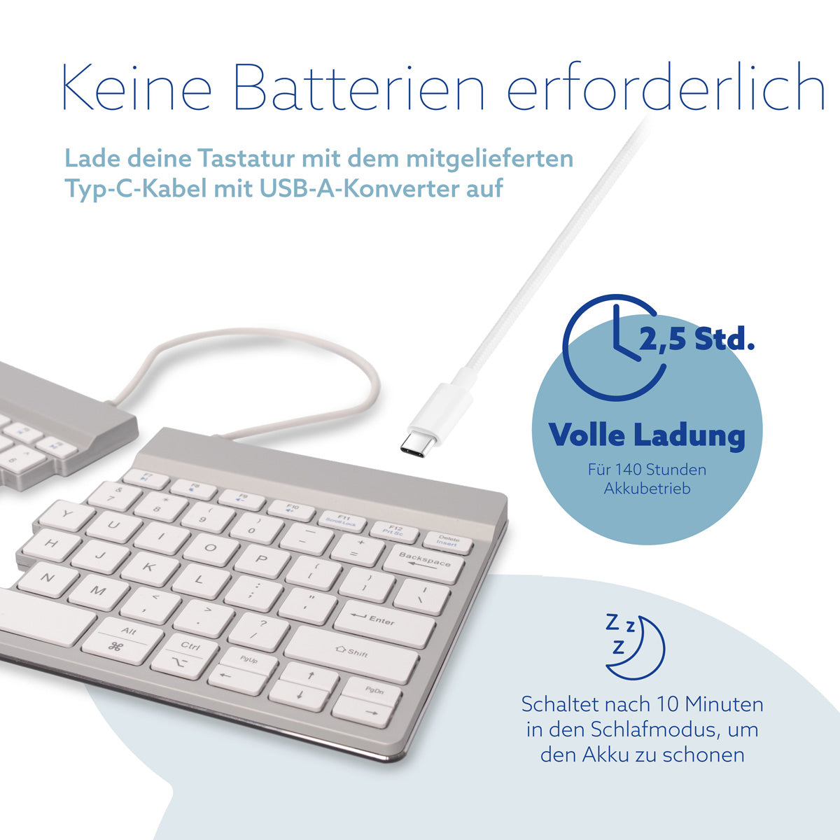 R-Go Tools Ergonomische Tastatur R-Go Split Break mit Pausensoftware, ergonomische geteilte Tastatur, QWERTY (US), kabellos, weiß
