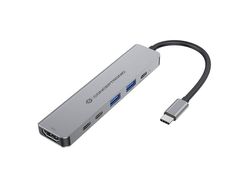 Conceptronic DONN33G 6-in-1 USB 3.2 Gen 1 Dockingstation, HDMI, USB-A 5Gbps x 2, USB-C 5Gbps x 2, 100W USB PD