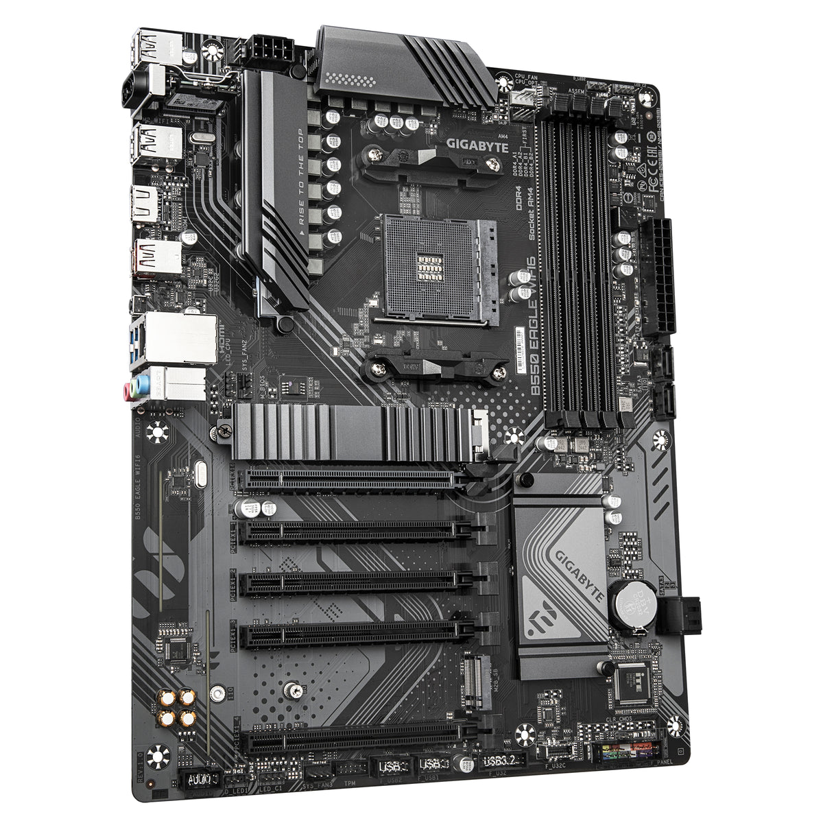 GIGABYTE B550 EAGLE WIFI6 Mainboard – AMD Ryzen 5000 G-Serie CPUs, 10+3+1 Phasen VRM, bis zu 3200 MHz DDR4, 1xPCIe 4.0 + 1xPCIe 3.0 M.2, 1GbE LAN, WIFI 6, USB 3.2 Gen 2