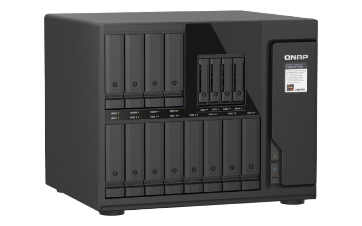 QNAP TVS-H1677AX-R5-16G NAS & Speicherserver Tower AMD Ryzen™ 5 16 GB DDR5 0 TB QuTS hero Schwarz