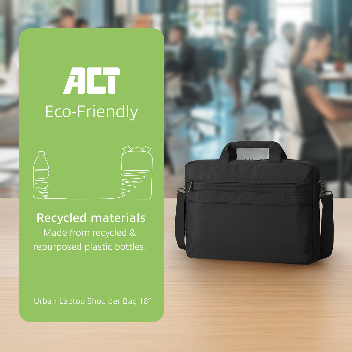 Borsa a tracolla ACT Urban per laptop fino a 16", realizzata con bottiglie di plastica riciclate